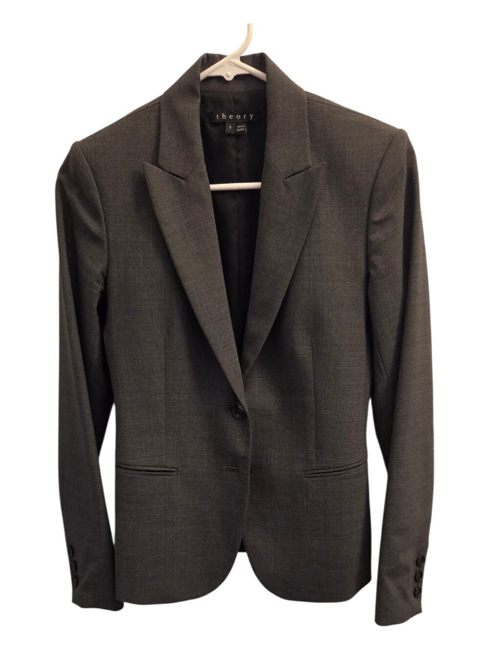 Theory Women's Dark Charcoal Single-Button Blazer Sz 2